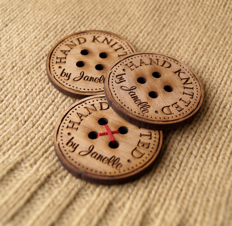 Wooden buttons, custom wooden buttons for knitted and crocheted items, personalized buttons, wood buttons, wooden tags, logo buttons, 25 pc image 2