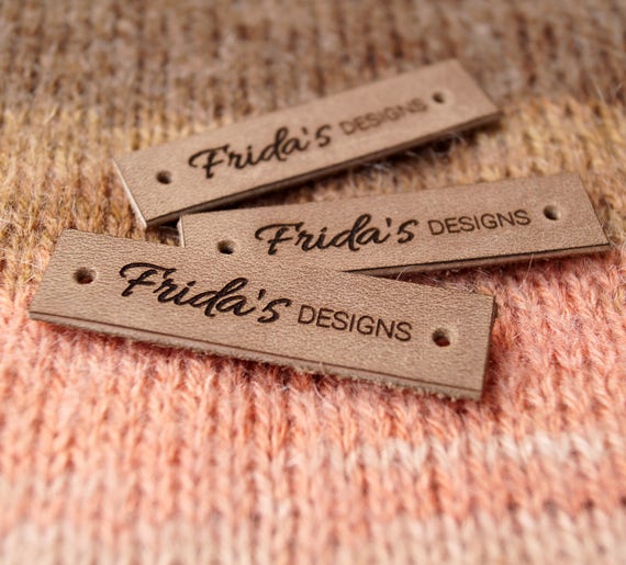  Folding leather labels, knitting labels, personalized logo  labels, crochet labels, custom made logo labels, branding leather tags, set  of 25 : Handmade Products