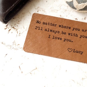 Carte d’insertion véritable de portefeuille en cuir, carte gravée personnalisée de portefeuille, insert personnalisé de portefeuille, cadeau de 3ème anniversaire de mariage, cadeau des hommes