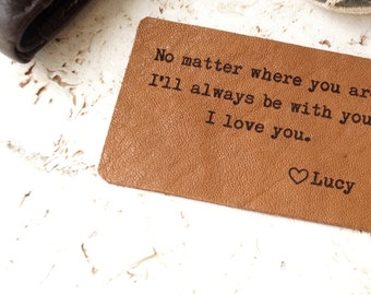 Genuine leather wallet insert card, personalized engraved wallet card, custom wallet insert, 3rd wedding anniversary gift, men's gift