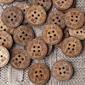 Personalized wooden buttons for handmade items, buttons for knitted and crocheted products, buttons with your logo or text, set of 25 pc