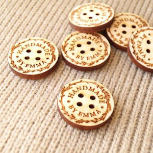 Product labels.Custom wooden buttons for knitting and crochet products, personalized  buttons, wooden labels,set of 25 pc