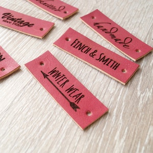 Product labels, custom leather labels, personalized leather labels, care labels, labels for knitted products, custom label tags, set of 25