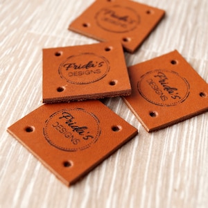 Sew on labels - leather labels - personalized leather tags - knitting labels - crochet tags - clothing tags - logo tags, set of 25