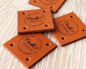 Sew on labels - leather labels - personalized leather tags - knitting labels - crochet tags - clothing tags - logo tags, set of 25