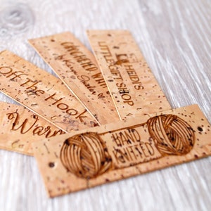 Custom logo labels, cork leather labels, leather tags, logo branding labels, knitting labels, tags for handmade items, vegan leather tags 25