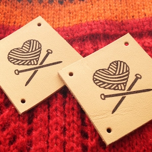 Leather labels, labels for knitting, labels for crochet, leather labels for handmade items, personalized labels, custom clothing labels