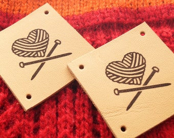 Leather labels, labels for knitting, labels for crochet, leather labels for handmade items, personalized labels, custom clothing labels