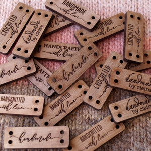 Wooden labels, custom clothing labels, personalized label tags, labels for handmade products, knitting labels, crochet labels, set of 25 pc