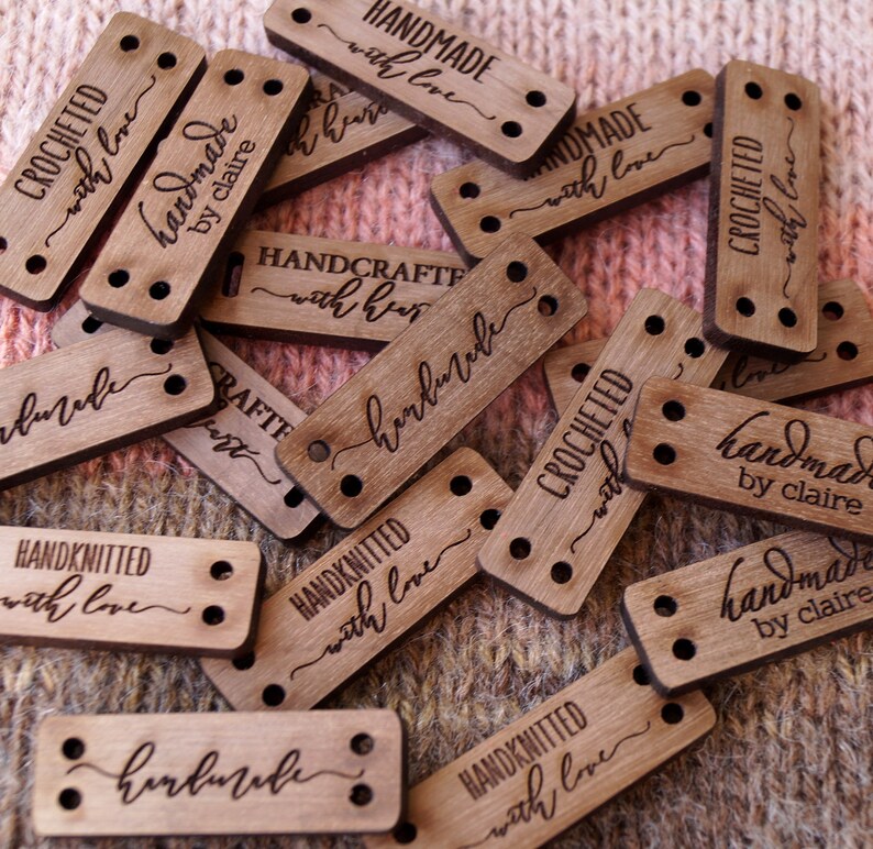 Wooden labels, custom clothing labels, personalized label tags, labels for handmade products, knitting labels, crochet labels, set of 25 pc image 1