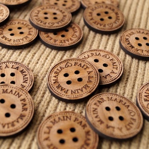 Product tags, personalized wooden buttons, custom made buttons, buttons for handmade items, knitting buttons, crochet buttons, set of 25