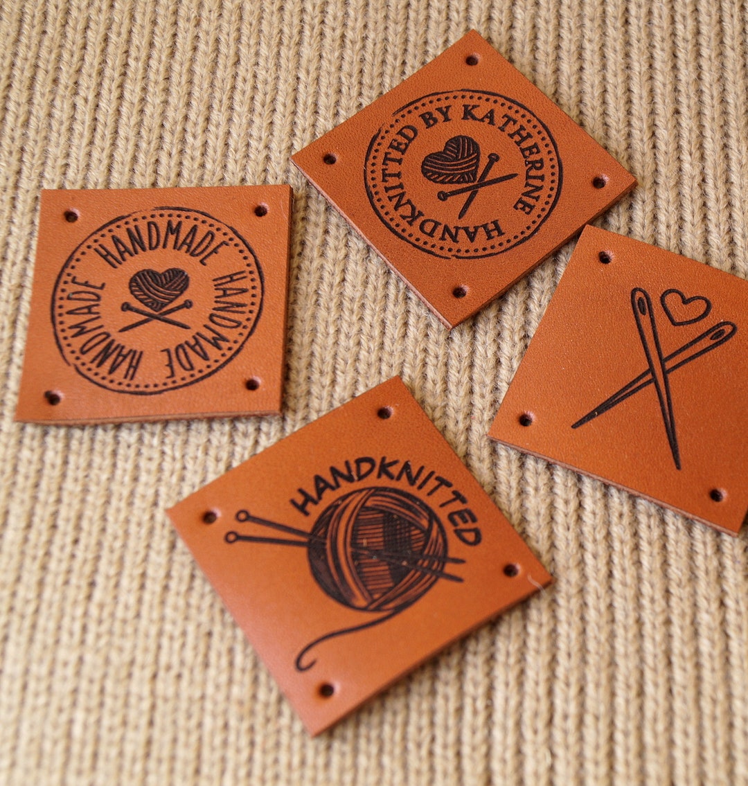 Sew on Labels, Leather Labels, Personalized Knitting Labels, Leather
