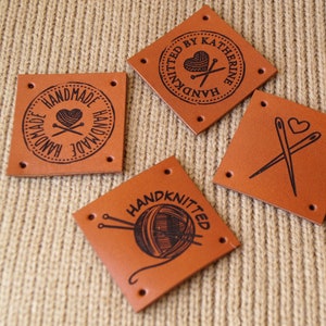 Sew on labels, leather labels, personalized knitting labels, leather tags, product labels, crochet tags, logo tags, set of 25 pc