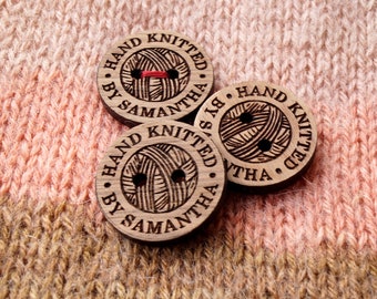 Wooden buttons, personalized buttons, wooden buttons made with your custom text, product tags, buttons for your knit or chochet products, 25