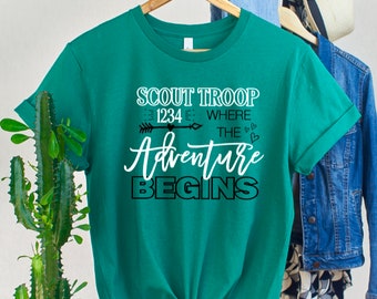 Personalized Scout Troop Shirt: Adventure Begins Cotton Tee