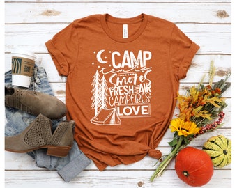Camiseta de fogata de otoño: tiendas de campaña, malvaviscos y aire fresco