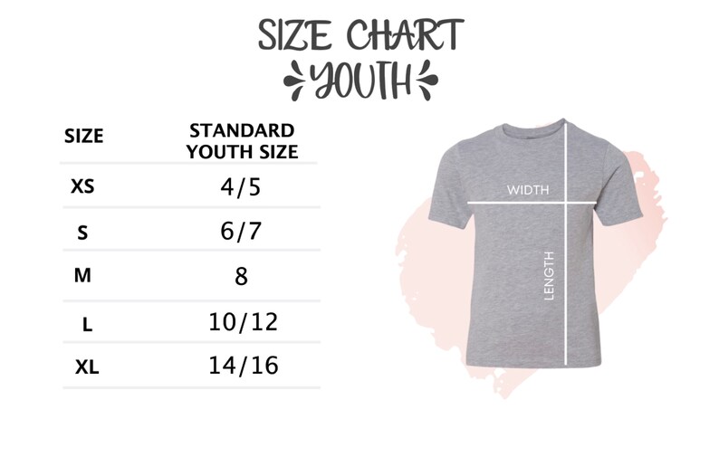 Puede incluir: Tabla de tallas de camiseta para ni&ntilde;os con medidas de ancho y largo. La tabla muestra las tallas est&aacute;ndar para ni&ntilde;os de XS a XL, que corresponden a las tallas 4/5 a 14/16.