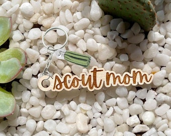 Scout Mom Birch Keychain with Tassel & Charm Option