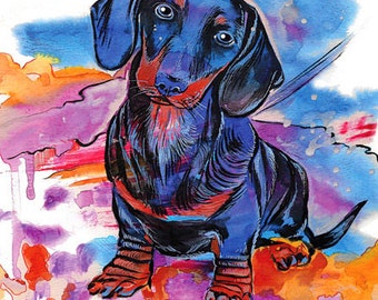 Dachshund Custom Pet Portrait , Watercolor painting Pet portrait, dachshund custom pet portrait original watercolor painting