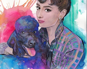 Audrey Hepburn  Watercolor Painting Audrey Hepburn watercolor print, Audrey Hepburn art