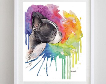 Boston Terrier Watercolor Print, Children's Wall art, watercolor painting, dog watercolor, Boston Terrier Art, animal watercolor