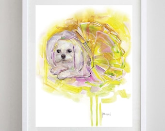 Havanese Watercolor print,  Havanese art , Watercolor painting,  havanese dog , havanese painting