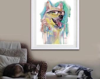 HUSKY Art Print - Dog Print - Dog Art Print - Fine Art Print - Pet Lover - GEEKERY Nerd Glasses