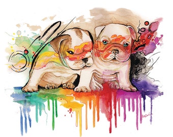 Bulldog puppies Print 8x10- Modern Art Print -Dog Print _ Dog art print _  Pet Lover Birthday gift