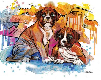 Boxer Dog Art Print - Modern Art print, fine art print, whimsical art, pet lover