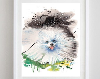 Pomeranian Watercolor print, Pomeranian art, Pomeranian gift, watercolor painting, Pomeranian print