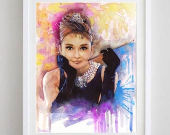 Audrey Hepburn , watercolor painting  Audrey Hepburn print, Audrey Hepburn watercolor print, Audrey Hepburn art