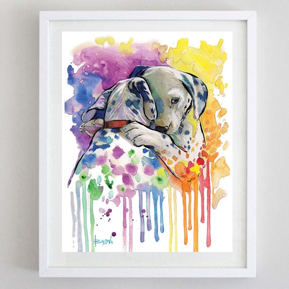 Colorful Dalmatian Watercolor Print Home Decor Dog | Etsy