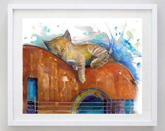 Cat Art Watercolor print  Cat print from original watercolor painting Cat painting