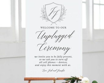 Printable Unplugged Wedding Sign, Unplugged Ceremony Sign, Unplugged Wedding Template, 18x24 Welcome Poster, Editable in Templett