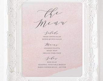 Printable Wedding Menu Sign, Blush Wedding Menu Template, 8x10 Wedding Buffet Sign, Editable Colors in Templett