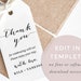 Wedding Favor Tags Printable Wedding Gift Tag Template Gift - Etsy
