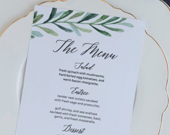 Greenery Wedding Menu Template, Printable Wedding Menu, Wedding Menu Cards, Garden Wedding, Rustic Menu Template, Wedding Menu Calligraphy