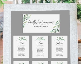 Greenery Wedding Seating Chart Template, Seating Chart Printable, Seating Cards, Seating Plan, 5x7 Seating Chart Signs, Head Table Sign