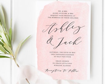 Printable Wedding Invitation Set, Blush Wedding Invitations, Wedding Invitation Suite, DIY Wedding Invitation, 100% Editable in Templett