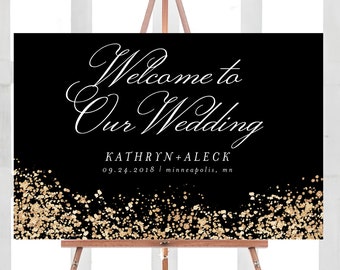 Gold Wedding Welcome Sign, Wedding Decor, Wedding Signage, Welcome to Our Wedding Poster, Edit Any Color | 24x36