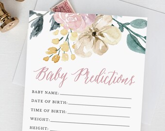 Baby Prediction Cards Printable, Baby Shower Games, Baby Shower Ideas, Floral Baby Shower, Baby Shower Prediction, PDF Instant Download