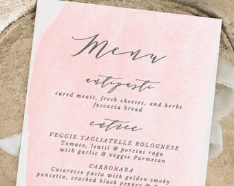 Blush Printable Wedding Menu Template, Rustic Wedding Menu, Script Wedding Menu, Watercolor Printable Menu, Editable Colors in Templett