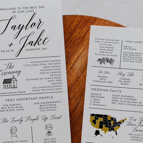 Infographic Wedding Program Template Fun Wedding Programs - Etsy