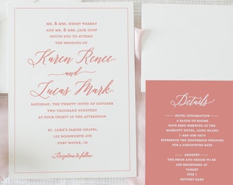 Elegant Wedding Invitation Template, Printable Wedding Invitation Set, Coral Wedding Invitations, Wedding Invitation Suite, 100% Editable