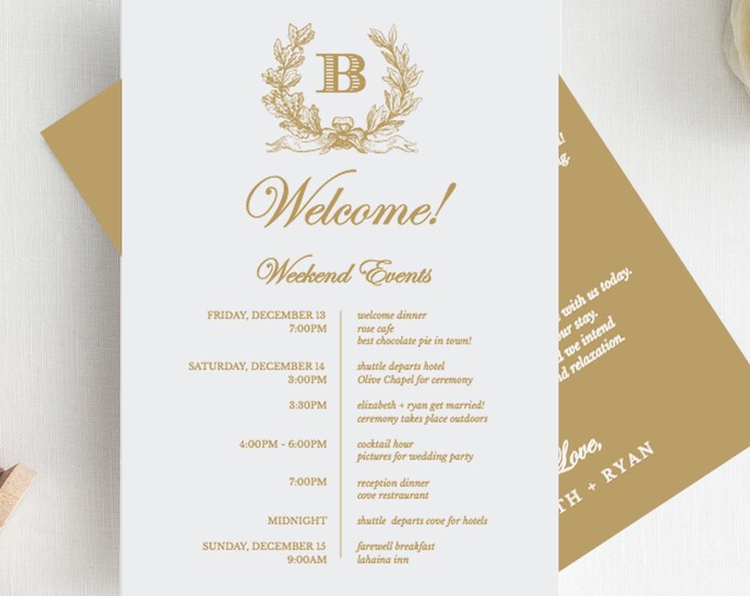 Printable Wedding Itinerary Template, Wedding Weekend Itinerary ...