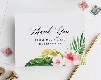 Wedding Thank You Cards, Wedding Thank You Notes, Tropical Wedding, Beach Wedding, A2 Folded Card, 100% Editable in Templett