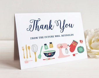 Bridal Shower Thank You Cards, Printable Bridal Shower Thank You Card, Future Mrs. Thank You Card, Editable in Templett, Kitchen Shower