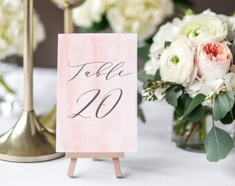 Blush Table Numbers, Rustic Wedding Table Numbers, Printable Table Numbers, Pink Wedding Table Decor, Watercolor Table Number Cards