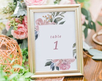 Printable table numbers, Table numbers printable, Wedding table numbers, Printable wedding table numbers, Floral table numbers