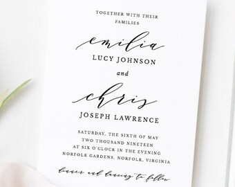 ANA Printable Calligraphy Wedding Invitation Template DIY - Etsy